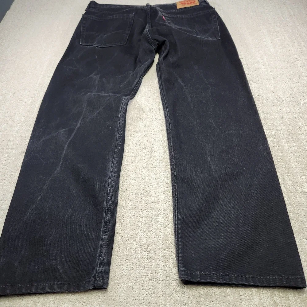 Levis 505 Jeans Men 34x30 *READ Black Denim Stretch Straight Leg Grunge‎ Biker